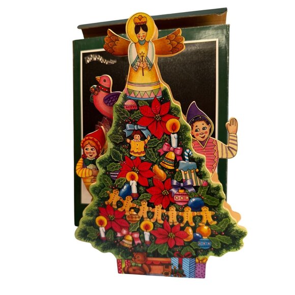 Vintage Wooden Musical Animated Christmas Tree Angel Elves Gingerbread Decor 14" - Picture 2 of 8